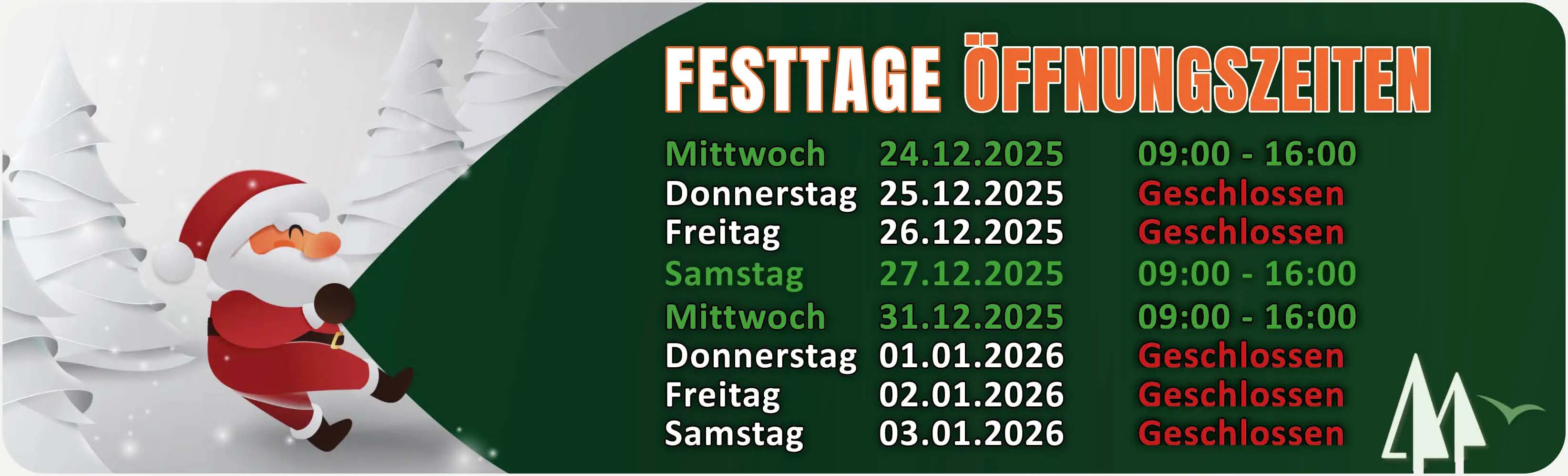 Weihnachts-Öffnungszeiten